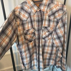 Orange & Gray Plaid Long Sleeve Button Up Shirt